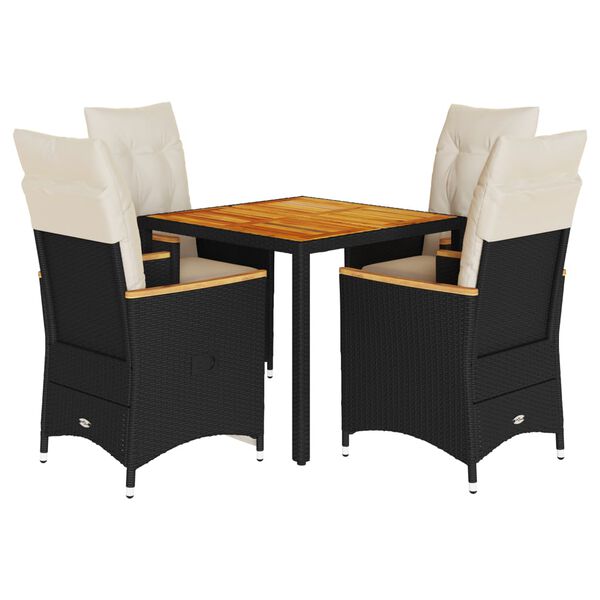 vidaXL 5-osaline aiam&ouml;&ouml;bli komplekt patjadega, must, pol&uuml;rotang