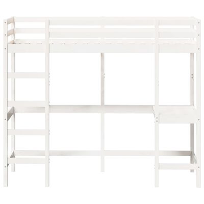 vidaXL kõrge voodi kirjutuslauaga, valge, 75 x 190 cm, männipuit