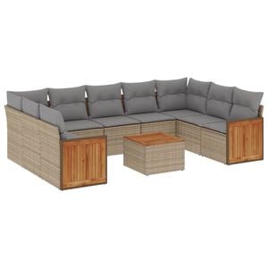 vidaXL 10-osaline aiadiivani komplekt patjadega, beež, pol&uuml;rotang