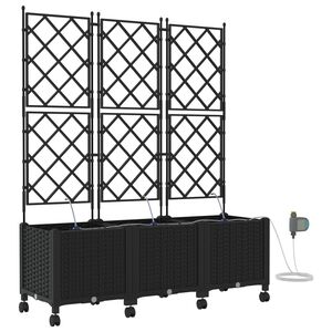vidaXL Aiakonteiner Kastmise ja Ratastega 3 tk Must 120 x 40 x 148 cm