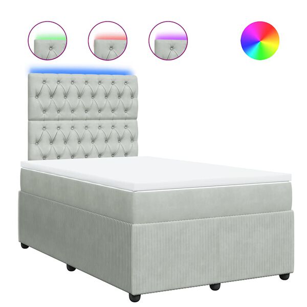 vidaXL kontinentaalvoodi madratsiga, helehall, 120 x 190 cm, samet