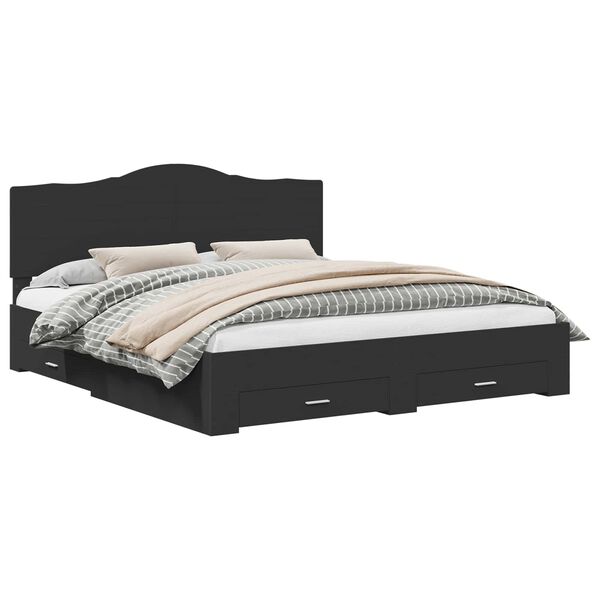 vidaXL Voodi raam peaga sahtliga Must 200 x 200 cm Tehispuit