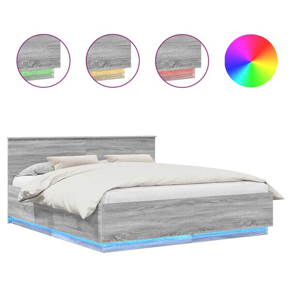 vidaXL Voodi raam LED -ribatuledega Hall Sonoma 200 x 200 cm Tehispuit