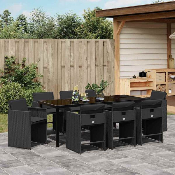 vidaXL Aia s&ouml;&ouml;gilaudade komplekt 9 pcs Must pol&uuml;rotang