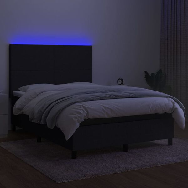vidaXL kontinentaalvoodi madrats ja LED, must, 140x190 cm, kangas