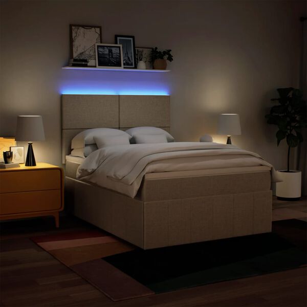 vidaXL kontinentaalvoodi madratsiga, kreemjas, 140x190 cm, kangas