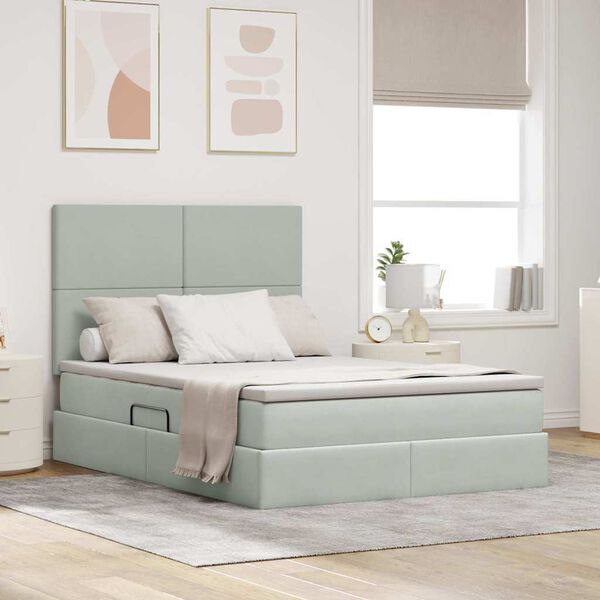 vidaXL Voodi hoiukohaga ja madratsiga Helehall 140 x 190 cm Samet