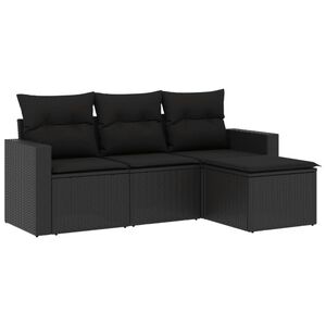 vidaXL 4-osaline aiadiivani komplekt patjadega, must, pol&uuml;rotang