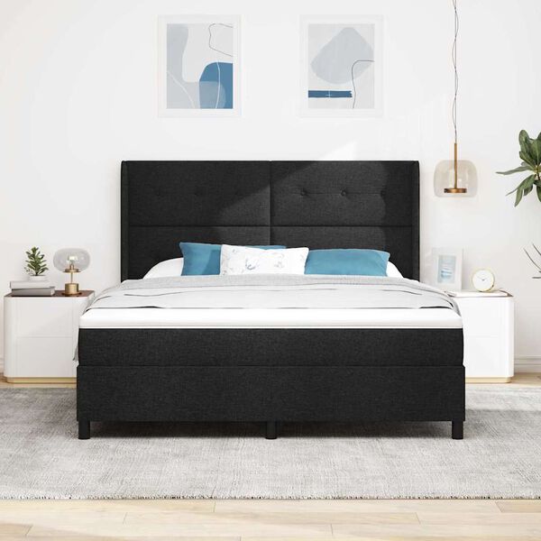 vidaXL LED Box Spring Voodi madratsiga peaga Must 180 x 200 cm kangas