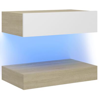 vidaXL telerialus LED-tuledega, valge ja Sonoma tamm, 60 x 35 cm