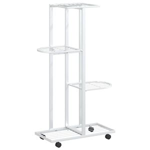 vidaXL 4 tasandiga lillealus ratastel, 44 x 23 x 80 cm, valge raud