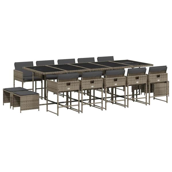 vidaXL 15-osaline aia s&ouml;&ouml;gim&ouml;&ouml;bli komplekt patjadega, hall, pol&uuml;rotang