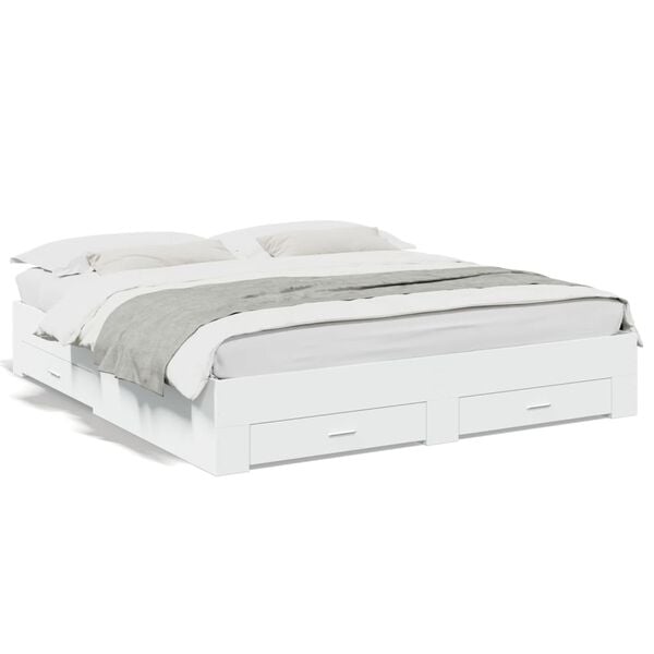 vidaXL sahtlitega voodiraam, ilma madratsita, valge, 200x200 cm