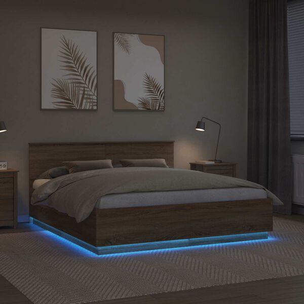 vidaXL Voodi raam LED -ribatuledega Sonoma tamm 180 x 200 cm Tehispuit