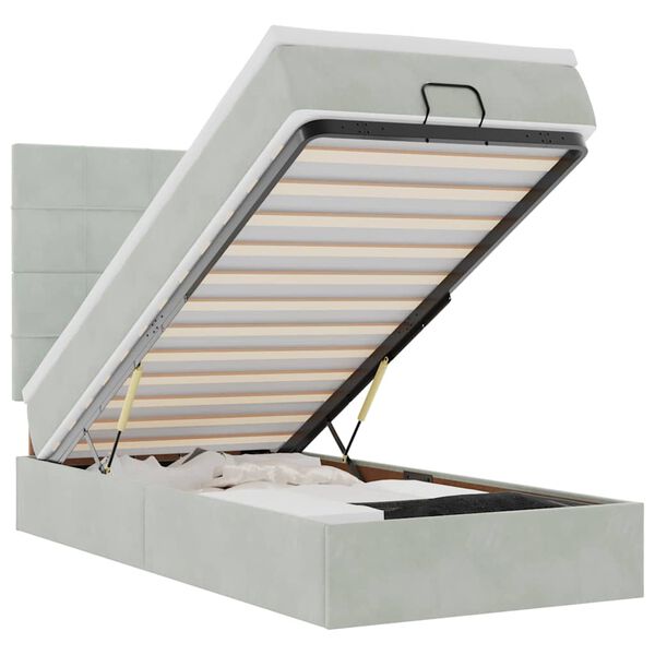 vidaXL Ottomani voodiraam madratsitega, helehall, 90x200 cm, samet