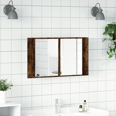 vidaXL vannitoa LED-peegelkapp, suitsutatud tamm, 80x12x45 cm, akrüül