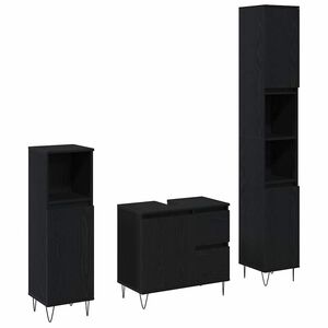 vidaXL Vannitoa m&ouml;&ouml;bleset sahtliga 3 pcs Must tamm 30 x 30 x 190 cm