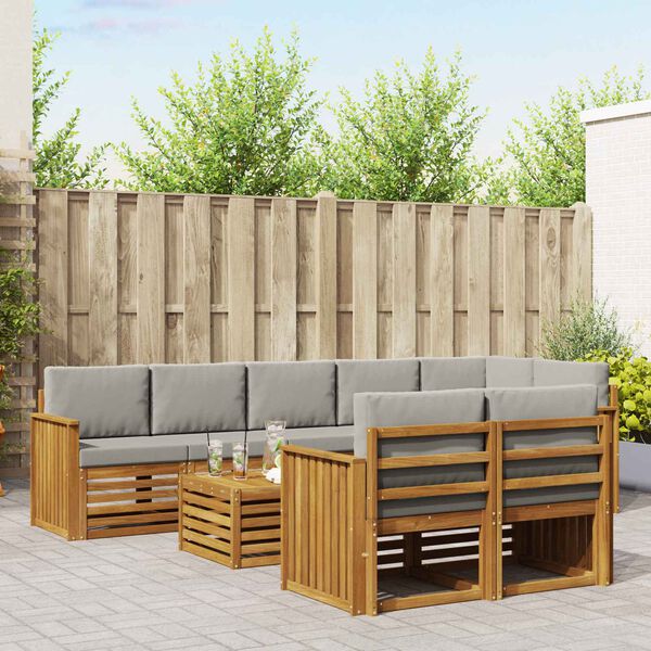 vidaXL Diivanikomplektid 9 pcs Looduslik ja Hele Hall Tugev akatsiapuu