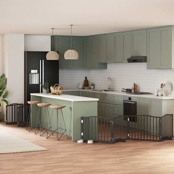 vidaXL kokkupandav koerav&auml;rav uksega, 10 paneeli, must 800 cm, pappel