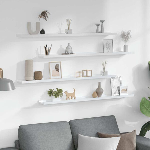 vidaXL seinariiulid, 4 tk, k&otilde;rgl&auml;ikega valge, 100 x 9 x 3 cm