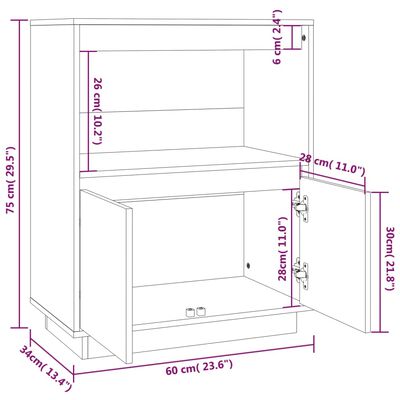 vidaXL puhvetkapp, meekarva, 60x34x75 cm, toekas männipuit