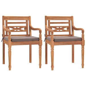 vidaXL Batavia toolid, 2 tk, tumehallide patjadega, tiikpuit