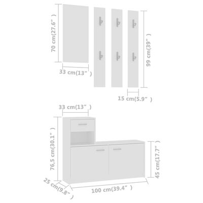 vidaXL esikumööbel valge 100 x 25 x 76,5 cm, puitlaastplaat