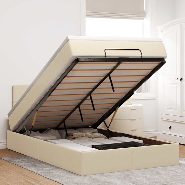 vidaXL ottomani voodi madratsiga, kreemjas, 120x200 cm, kangas