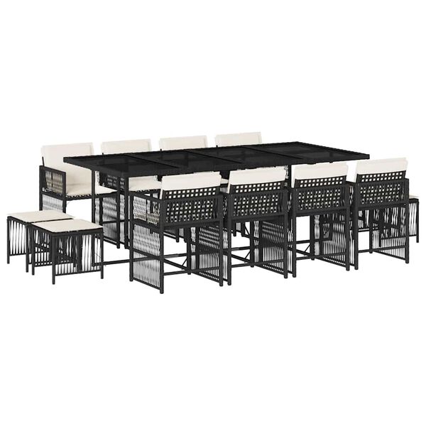 vidaXL 13-osaline aia s&ouml;&ouml;gim&ouml;&ouml;bli komplekt patjadega, must, PE-rotang