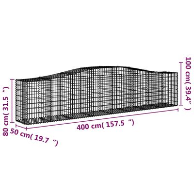 vidaXL kaarekujulised gabioonkorvid 20 tk, 400x50x80/100 cm, raud