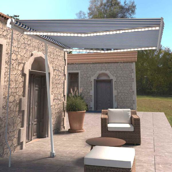 vidaXL k&auml;sitsi sisset&otilde;mmatav varikatus, LED, 300x250, sinine ja valge