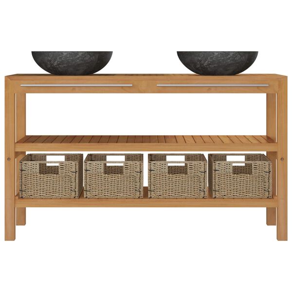 vidaXL vannitoakapp, tiikpuu, valamutega, marmor, must