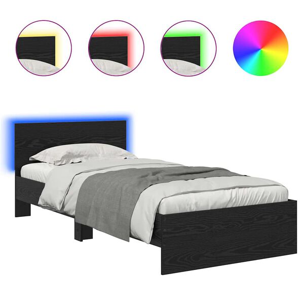 vidaXL Voodi raam LED -ribatuledega Must tamm 90 x 200 cm Tehispuit