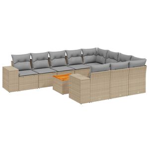 vidaXL 11-osaline aiadiivani komplekt patjadega, beež, pol&uuml;rotang