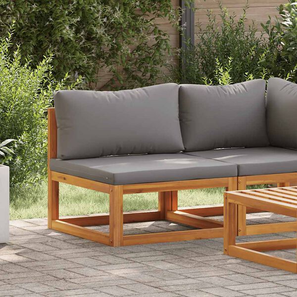 vidaXL sektsiooniline keskmine diivan tumehalli padjaga, akaatsiapuit