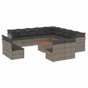 vidaXL 14-osaline aiadiivani komplekt patjadega, hall, pol&uuml;rotang