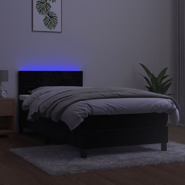 vidaXL kontinentaalvoodi madrats ja LED, must, 90x200 cm, samet