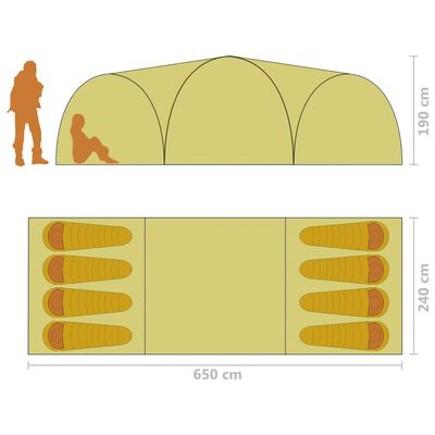 vidaXL iglutelk, 650 x 240 x 190 cm, 8 inimesele, hall ja oranž