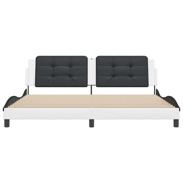 vidaXL voodiraam ilma madratsita Zadar, valge ja must, 200x200 cm, kunstnahk
