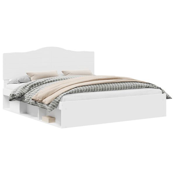 vidaXL Voodi raam peaga Valge 200 x 200 cm Tahke m&auml;nd