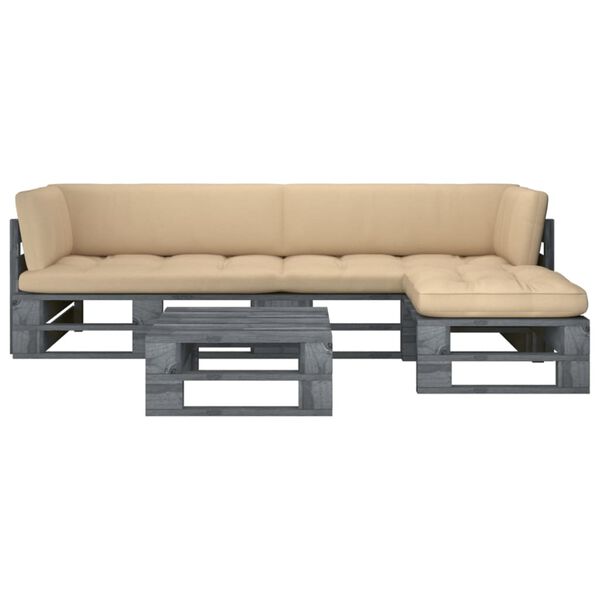 vidaXL 4-osaline kaubaalustest mööbel patjadega, hallimmutatud mänd