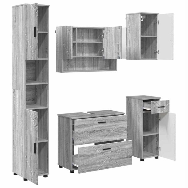 vidaXL Vannitoa m&ouml;&ouml;bleset 5 pcs Hall Sonoma T&ouml;&ouml;deldud puit ja metall