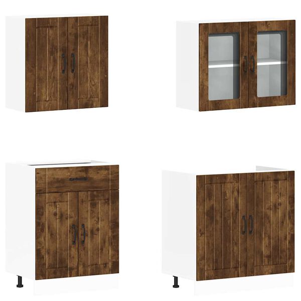 vidaXL 4-osaline k&ouml;&ouml;gikappide komplekt "Lucca", suitsutatud tamm, t&ouml;&ouml;deldud puit