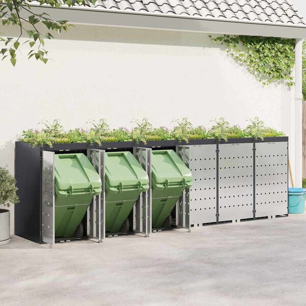 vidaXL Ratta prügikasti hoidmine 3 prügikasti jaoks Antratsiit