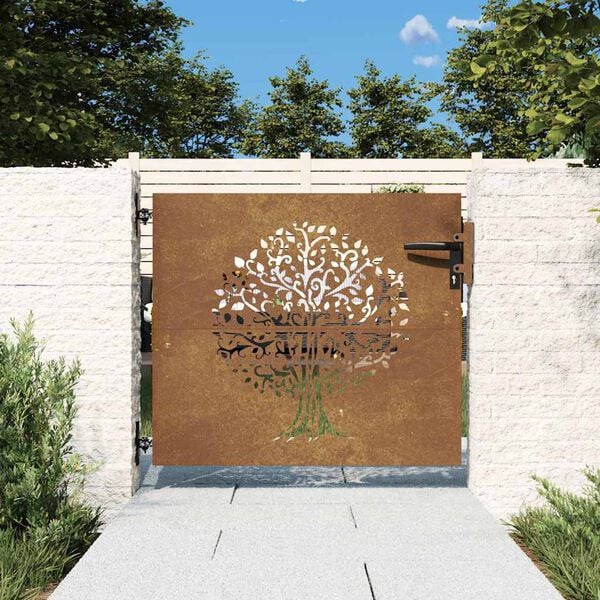 vidaXL aiavärav 85 x 75 cm corten terasest, puudisainiga