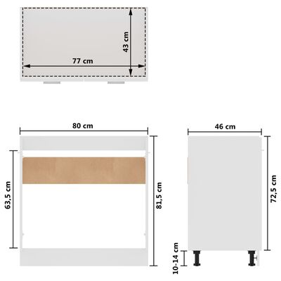 vidaXL valamukapp, kõrgläikega valge, 80 x 46 x 81,5 cm puitlaastplaat