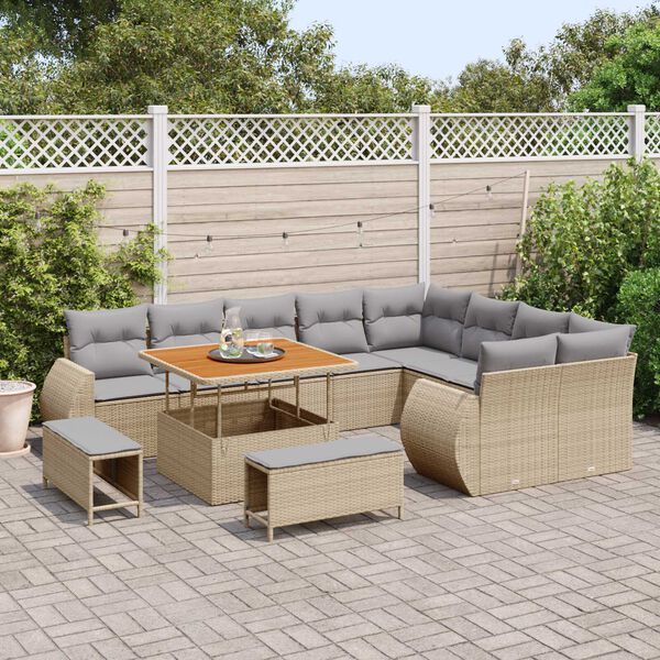 vidaXL Aia Diivanikomplekt 12 pcs Beež ja heledhall Pol&uuml; Rattan