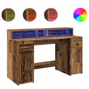 vidaXL kirjutuslaud LED-tuledega, vana puit, 140x55x91 cm, tehispuit