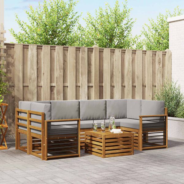 vidaXL Diivanikomplektid 7 pcs Looduslik ja Hele Hall Tugev akatsiapuu