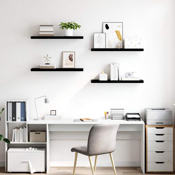 vidaXL seinariiulid, 4 tk, k&otilde;rgl&auml;ikega, must, 80 x 23,5 x 3,8 cm MDF